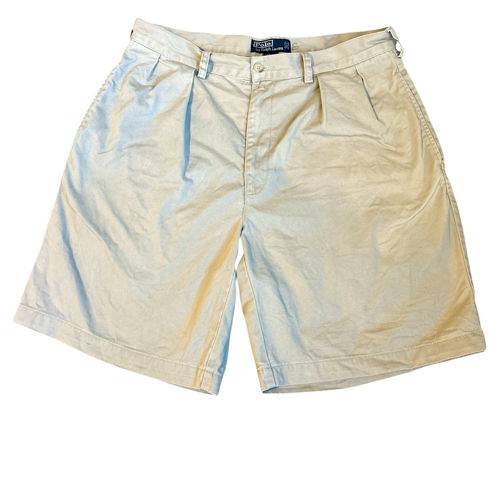 Polo Ralph Lauren Khaki Tyler Shorts Mens 34 Pleated Front 100% Cotton, Preppy